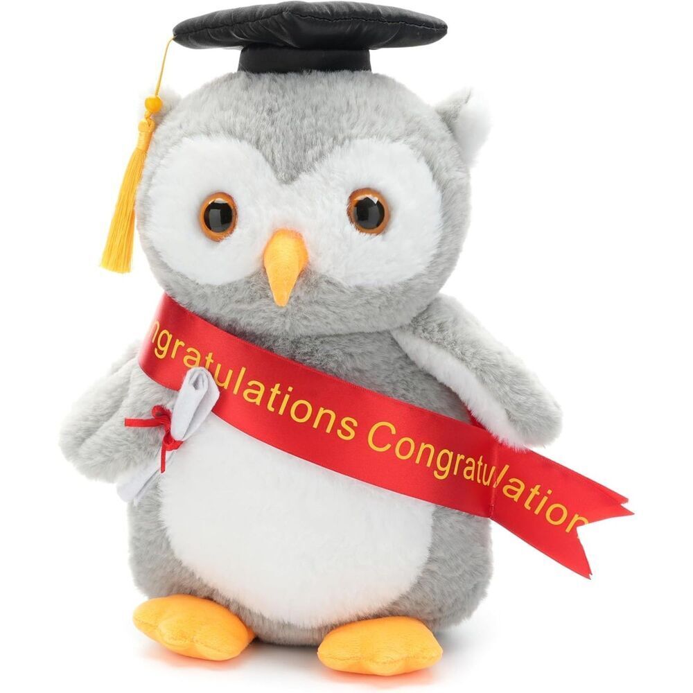 12 inches Velvet Gold Plush Owl Stuffed Animal with Graduation Doctoral Tam
